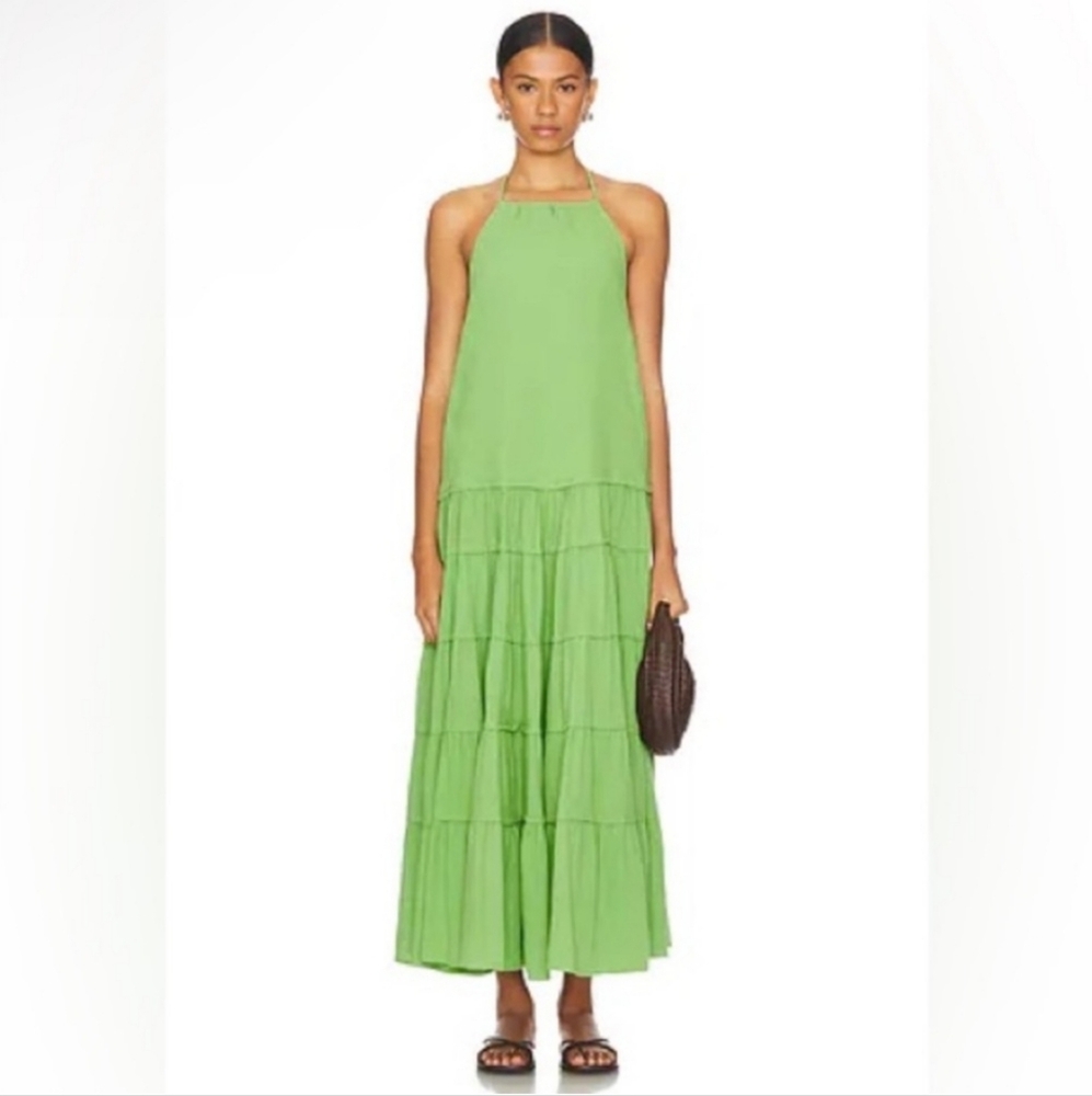 FREE PEOPLE Somewhere Sunny Green Halter Maxi Dress